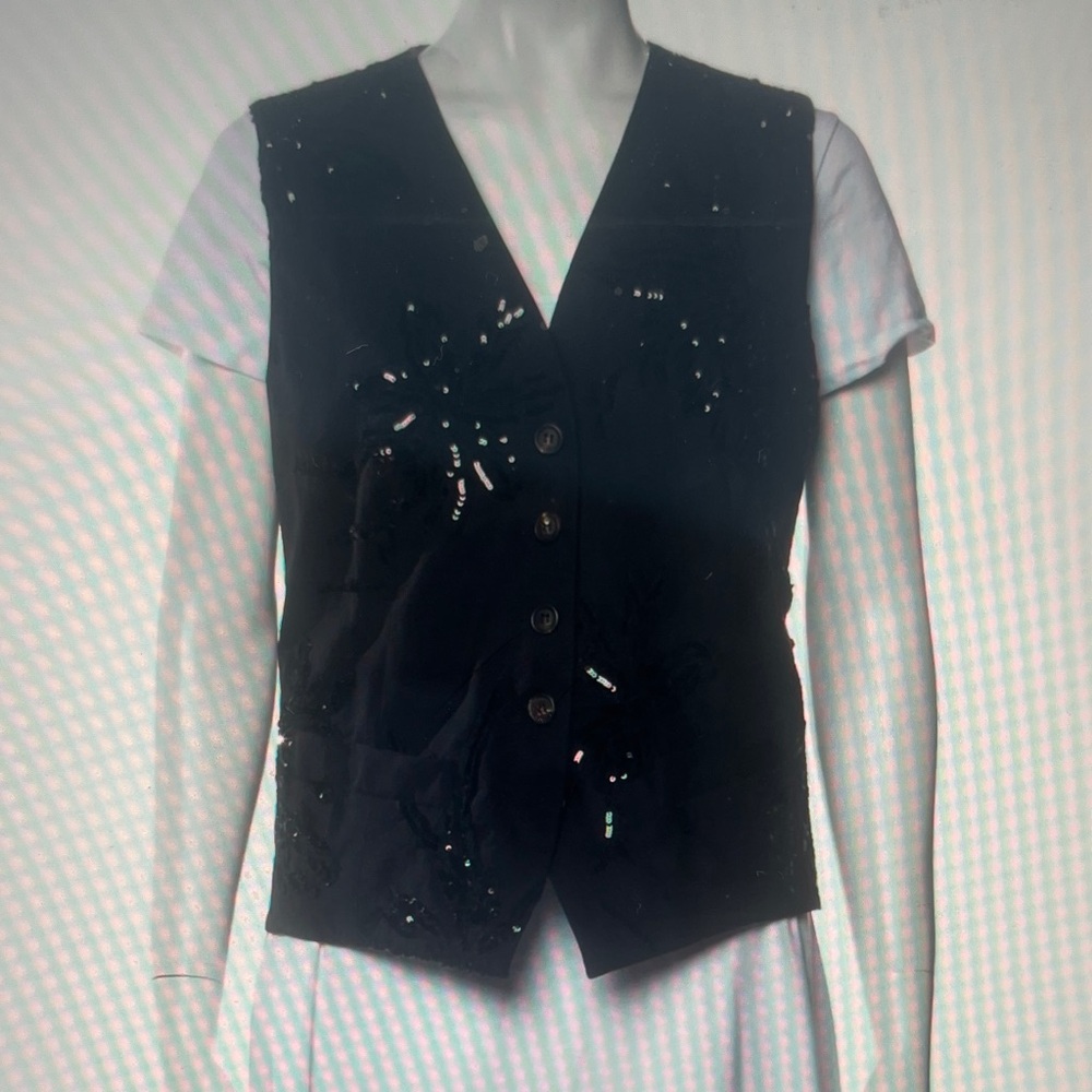 Brunello Cucinelli Black Sequin Button-Up Vest size 38 NWT